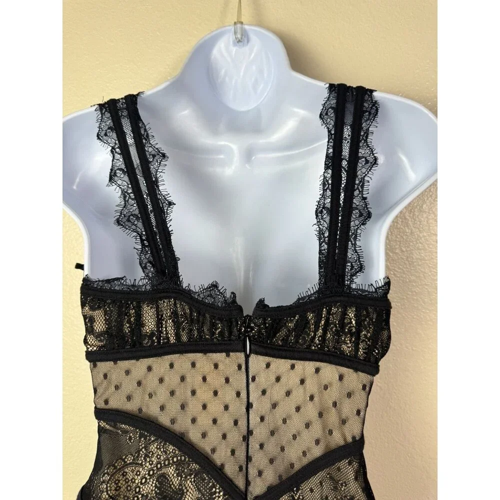 Bebe Black Lace Beige Mini Slip Dress Women size Small Coquette Sexy Fairy Grung - Picture 14 of 16
